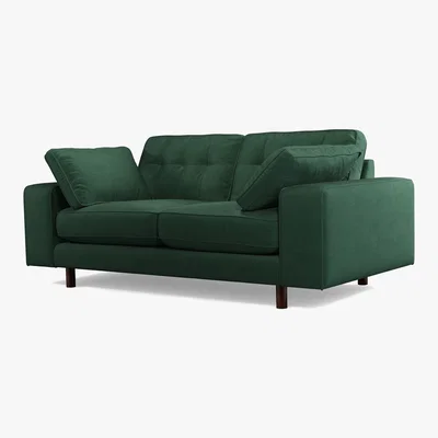Made.com Content by Terence Conran Tobias, 2 Seater Sofa, Plush Hunter Green Velvet, Dark Wood Leg
