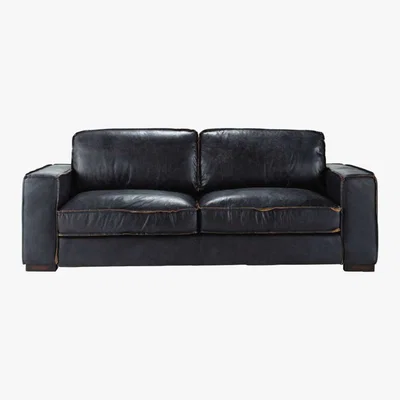 Maisons du Monde 3-Seater Leather Vintage Sofa in Black Colonel