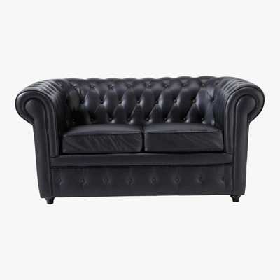 Maisons du Monde 2 Seater Button Sofa in Black Chesterfield