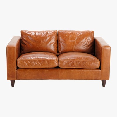 Maisons du Monde 2-Seater Leather Vintage Sofa in Camel Henry