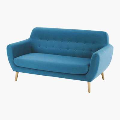 Maisons du Monde Scandinavian Petrol Blue Fabric 2 3-Seater Sofa Iceberg