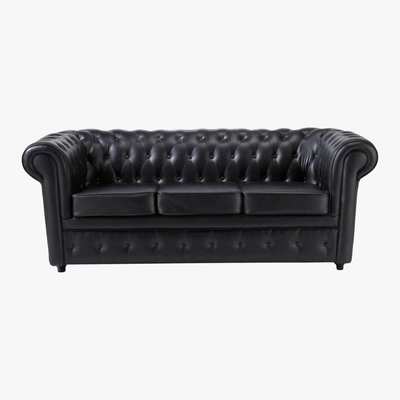 Maisons du Monde 3 Seater Button Sofa in Black Chesterfield
