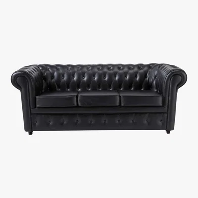 Maisons du Monde 3 Seater Button Sofa in Black Chesterfield