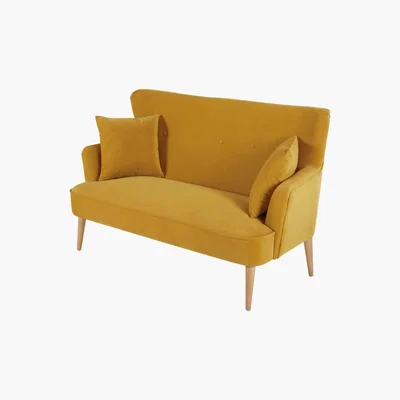 Maisons du Monde Mustard Yellow 2-Seater Velvet Sofa Leon
