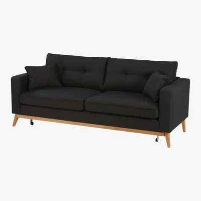 Maisons du Monde Scandinavian 3-Seater Anthracite Fabric Sofa Bed Brooke
