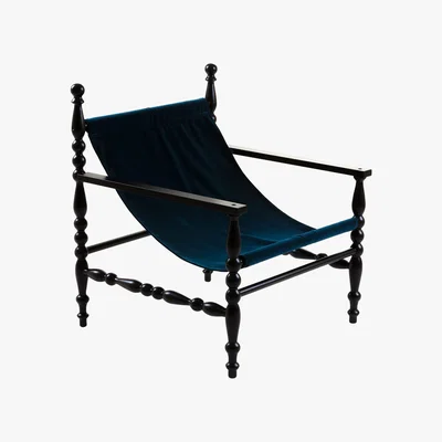 Amara Seletti - Heritage Wooden Armchair - Black/Blue