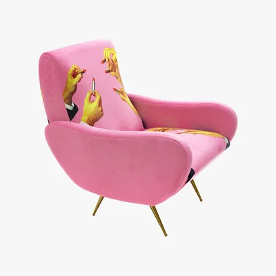 Amara Seletti wears Toiletpaper - Upholstered Wooden Armchair - Pink Lipsticks