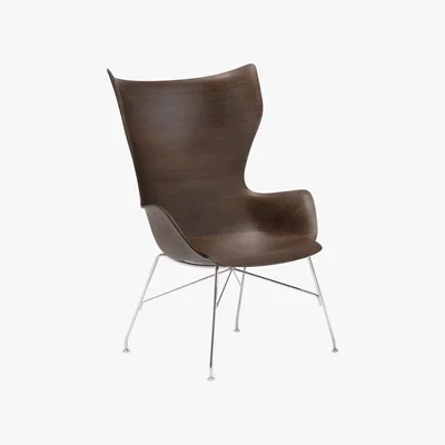 Amara Kartell - K/Wood High Back Armchair - Dark Wood/Chrome