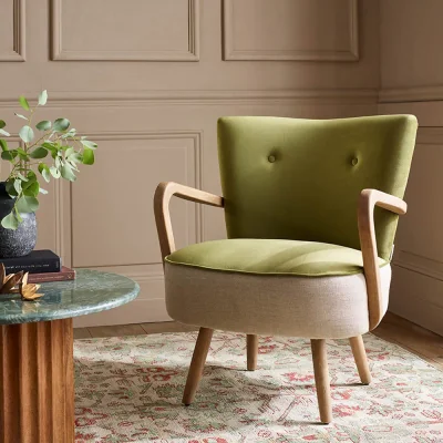 Atkin & Thyme Calvin Armchair in Apple Green Velvet 
