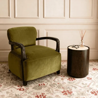 Atkin & Thyme Aviator Armchair in Apple Green Velvet