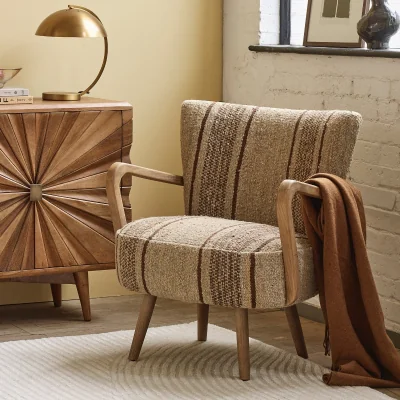 Atkin & Thyme Calvin Armchair In Brown Striped Woven Rug