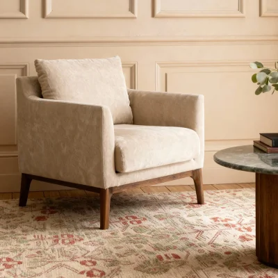 Atkin & Thyme Barnaby Armchair in Mushroom Velvet