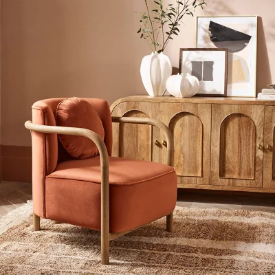 Atkin & Thyme Holly Armchair In Rust Velvet