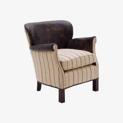 Andrew Martin Harrow Chair, Chair, Ticking Stripe, Brown/Light Neutral/Patterned - Andrew Martin Leather