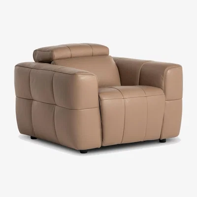 Barker and Stonehouse Rochester Armchair Power Recliner with Head Tilt, Neutral Leather | Barker & Stonehouse