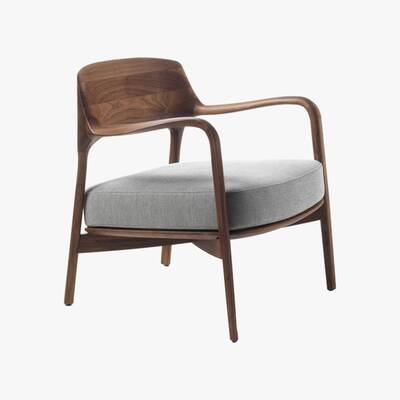 Barker and Stonehouse Porada Louis Armchair, Canaletta Walnut  Moran Fabric