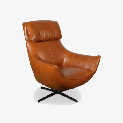 Barker and Stonehouse Grantham Swivel Armchair, Brown Leather | Barker & Stonehouse