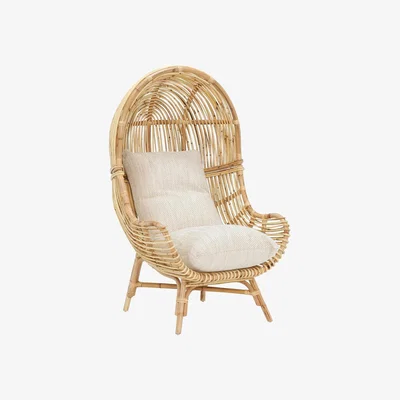 Barker and Stonehouse Rafael Chair and Cushion in Natural Rattan and Jasper Fabric