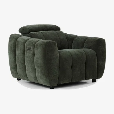 Barker and Stonehouse Montgomery Power Recliner Chair & Headrest, Green Fabric | Barker & Stonehouse