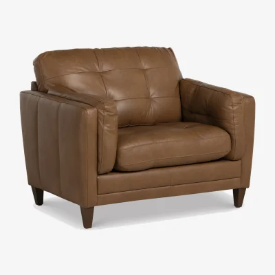 Barker and Stonehouse Lindisfarne Snuggler Armchair, Brown Leather | Barker & Stonehouse