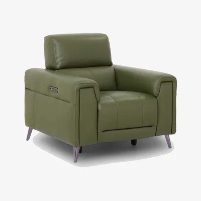 Barker and Stonehouse Kerren Recliner Armchair With Head Tilt, Green Leather | Barker & Stonehouse