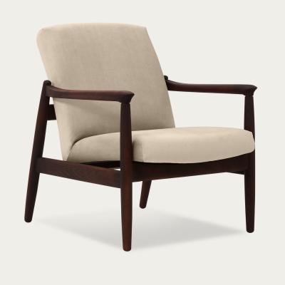 Bombinate.com Ivory Beige H64 Velvet Lowback Armchair - Dark Oak