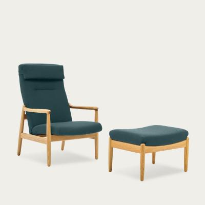 Bombinate.com Petrol Green H64 Novum Highback Armchair with Footstool - Oak