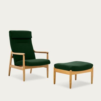Bombinate.com Forest Green H64 Liberty Highback Armchair with Footstool - Oak