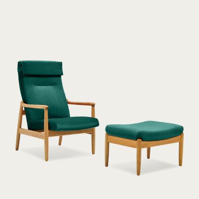 Bombinate.com Bottle Green H64 Velvet Highback Armchair with Footstool - Oak