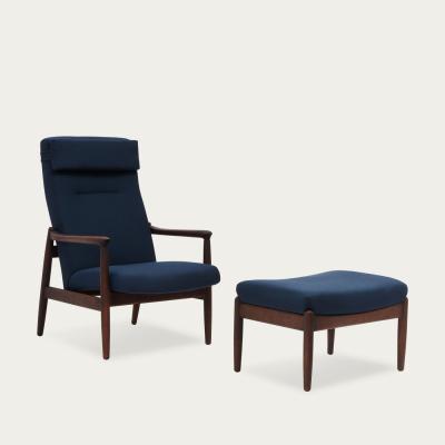 Bombinate.com Deep Blue H64 Novum Highback Armchair with Footstool - Dark Oak