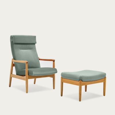 Bombinate.com Sage Green H64 Velvet Highback Armchair with Footstool - Oak
