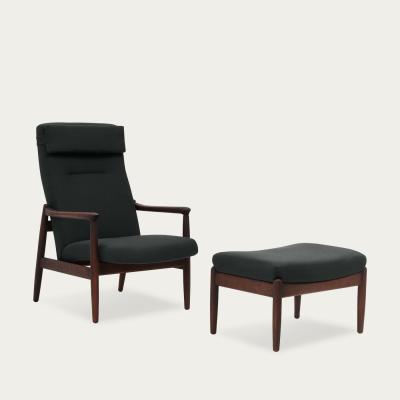 Bombinate.com Ebony Black H64 Novum Highback Armchair with Footstool - Dark Oak