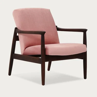 Bombinate.com Powder Pink H64 Velvet Lowback Armchair - Dark Oak
