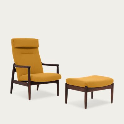 Bombinate.com Curry Yellow H64 Novum Highback Armchair with Footstool - Dark Oak