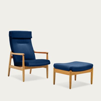 Bombinate.com King Blue H64 Velvet Highback Armchair with Footstool - Oak