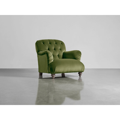 Cox and Cox Buttoned Armchair Moss Cotton Velvet