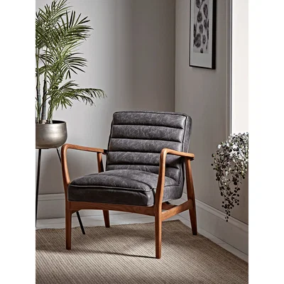 Cox and Cox Ribbed Leather Armchair - Black