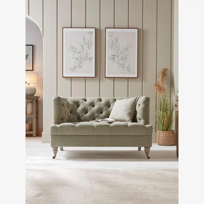Cox and Cox Bodo Love Seat – Pebble Blue Cotton Linen