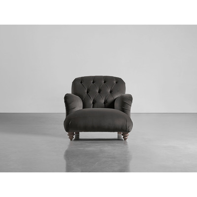 Cox and Cox Buttoned Armchair Slate Cotton Velvet