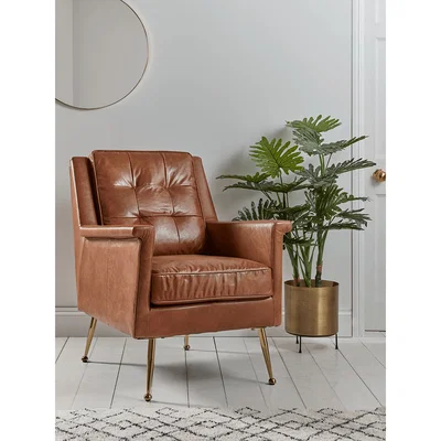 Cox and Cox NEW Buttoned Leather Armchair - Tan