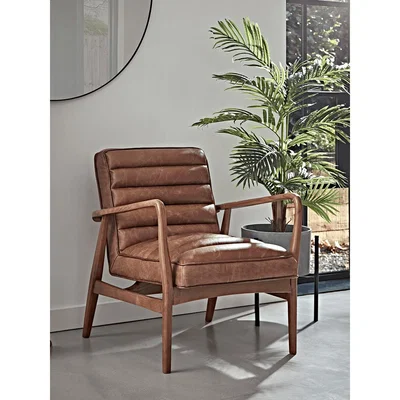 Cox and Cox Ribbed Leather Armchair - Tan
