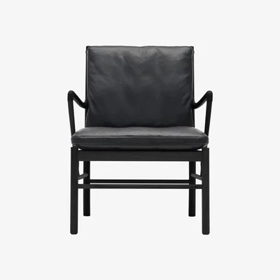 The Conran Shop OW149 Colonial Armchair Black Stained Oak & Black Leather