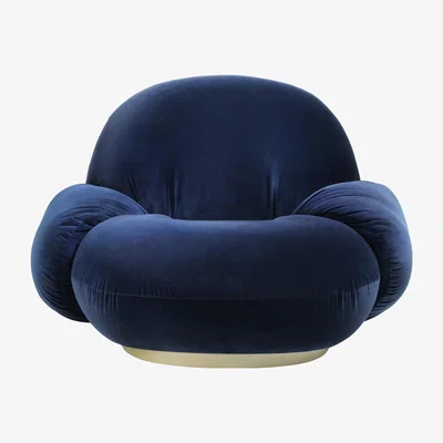 The Conran Shop Pacha Swivel Lounge Chair With Arms in Sapphire Blue Velvet & Pearl