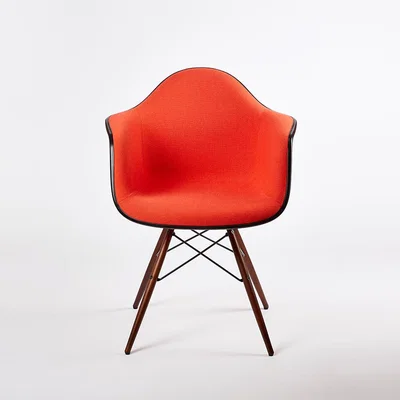 The Conran Shop DAW Plastic Armchair Dark Maple & Coral Red Hopsak Upholstery
