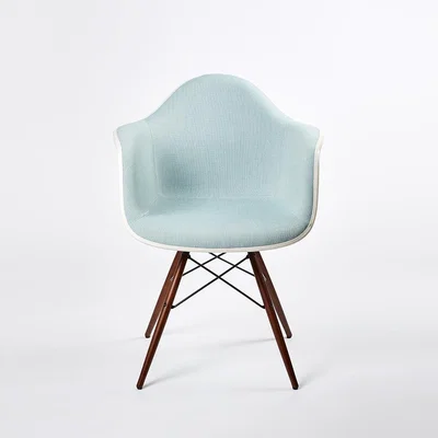 The Conran Shop DAW Plastic Armchair Dark Maple & Ice Blue Hopsak Upholstery