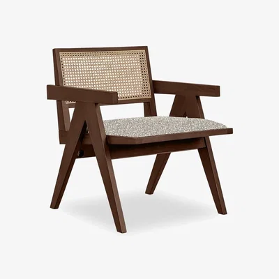 Cult Furniture Cleo Wooden Accent Armchair, Speckled Stone Sustainable Boucle & Walnut