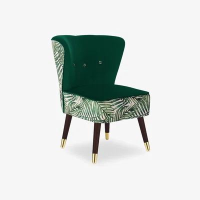 Cult Furniture £70  Off   Penelope Accent Chair, Green Palm Leaf Leg Style: Walnut Legs with Gold Tips