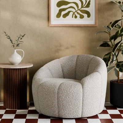 Cult Furniture Ivy Swivel Armchair, Speckled Stone Sustainable Boucle