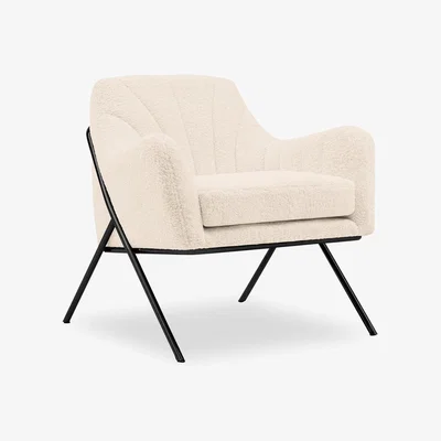 Cult Furniture £70 Off Bailey Accent Armchair, Ivory White Boucle & Black Leg Colour: Black