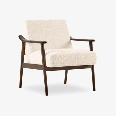 Cult Furniture Britta Armchair, Ivory White Boucle & Walnut